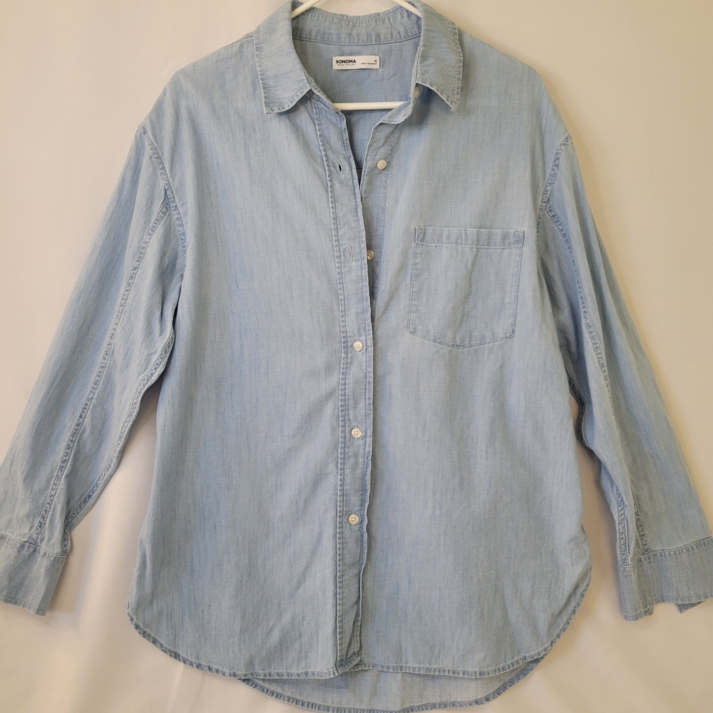 Sonoma Chambray Shirt Women's Button Up Casual Pocket Long Sleeve Farmhouse